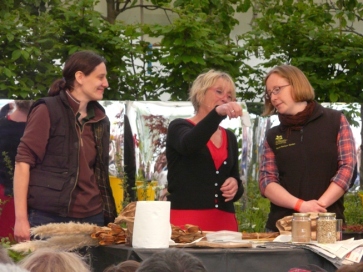 Jess and student mentor Katie Croft with Carol Klein at the Malvern Show